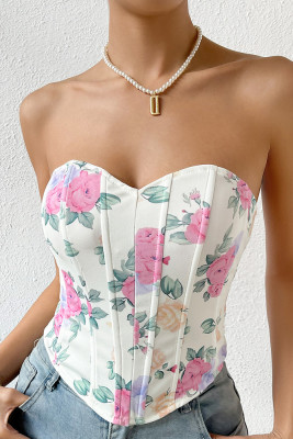 Strapless Floral Tube Top With Fishbone