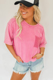 Pink Acid Wash Lace Patch Pocket T-Shirt