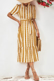 Geometric Striped Maxi Dress With Sash