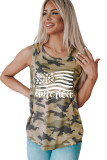 Green america Flag Camo Graphic Print Cut Out O Neck Tank Top