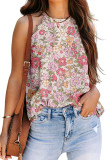 Pink Floral Scalloped Round Neck Shift Tank Top