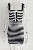 Hollow Out Knit Stripe Cami Dress