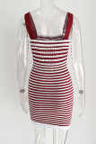 Hollow Out Knit Stripe Cami Dress