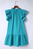 Green Tiered Ruffled Sleeves Mini Dress with Pockets