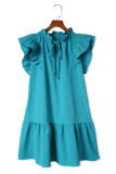 Green Tiered Ruffled Sleeves Mini Dress with Pockets