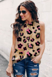 Leopard Frilled Collar Printed Tank Top