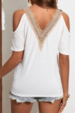 White Contrast Guipure Lace Cold Shoulder Tee