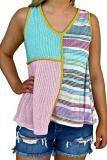 Multicolor Seamed Patchwork V Neck Plus Size Sleeveless Top
