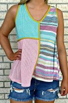 Multicolor Seamed Patchwork V Neck Plus Size Sleeveless Top