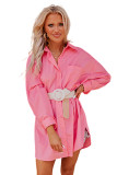 Pink Solid Color Long Sleeve Oversized Tunic Shirt