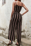Stripes Spaghetti Button Up One Piece Jumpsuit