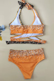 Twisted  Halter Leopard Print Bikini Set