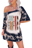 Black American Flag Bleached Graphic Print Oversized Tee