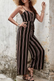 Stripes Spaghetti Button Up One Piece Jumpsuit