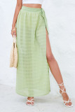 Texture Checked Side Split Maxi Cover Up Skirt