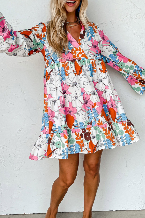 White Floral Tiered Mini Dress