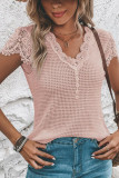Pink Waffle Knitted Lace Trim Short Sleeve Top
