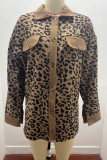 Leopard Print Corduroy Pockets Open Buttoned Jacket