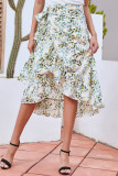 High Waist Split Printing Skirt Dress 