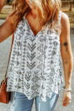 White Tribal Geometric Print Tiered Frilled V Neck Tank Top