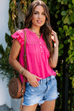 Rose Lace Patchwork Buttoned Ruffled Sleeve Tank Top