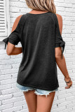 Black Knotted Cold Shoulder Sleeve Keyhole Front T Shirt