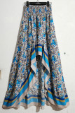 High Waist Floral Stripes Splicing Skirt Dress 