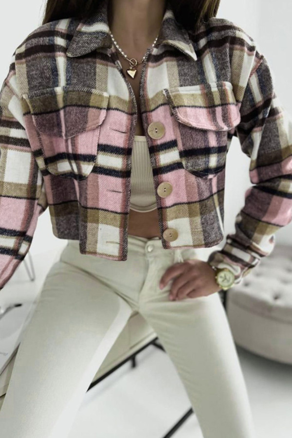 Pink Plaid Button UP Short Jacket 