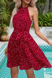 Polka Dot Halter Smocked Dress 
