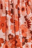 Orange Floral V-Neck Long Sleeve Belted Maxi Dress