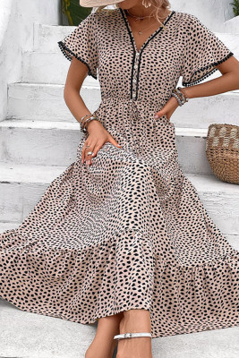 Apricot Leopard Tiered Maxi Dress 