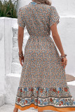 Khaki Floral Print Splicing Maxi Dress 