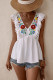 White Flower Embroidery Pom Pom Top 