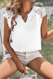 V Neck Lace Crochet Sleeves Top 