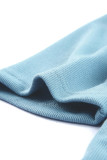 Sky Blue Ribbed Knit V Neck Ruched Sleeve Top