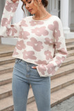 Floral Knit Long Sleeves Crop Sweater
