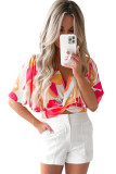 Multicolor Abstract Print V Neck Twist Front Cropped Blouse