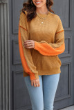 Plain Contrast Tape Two Tones Pullover Sweater