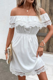 White Off Shoulder Ruffle Crochet Dress 