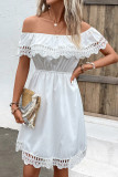 White Off Shoulder Ruffle Crochet Dress 