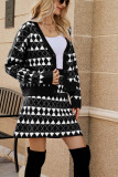 Geometric Knit Button Cardigan With Skirt Two Pieces Dress