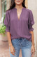 Purple Solid Color Half Sleeve V Neck Blouse