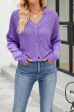 Plain Crochet Striped Knit Open Button Sweater Cardigans