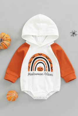 Halloween Vibes Print Baby Long Sleeves Hooded Romper