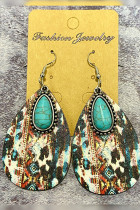 Western Turquoise Oval Wooded Earrings MOQ 5pcs