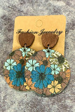 Western Floral Print Wooded Round Earrings MOQ 5pcs