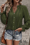 V Neck Button Puff Sleeves Top 