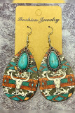Western Turquoise Oval Wooded Earrings MOQ 5pcs