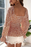 Square Neck Orange Flower Print Top 