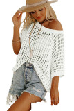 Whit Fishnet Knit Ribbed Round Neck Short Sleeve Sweater Tee